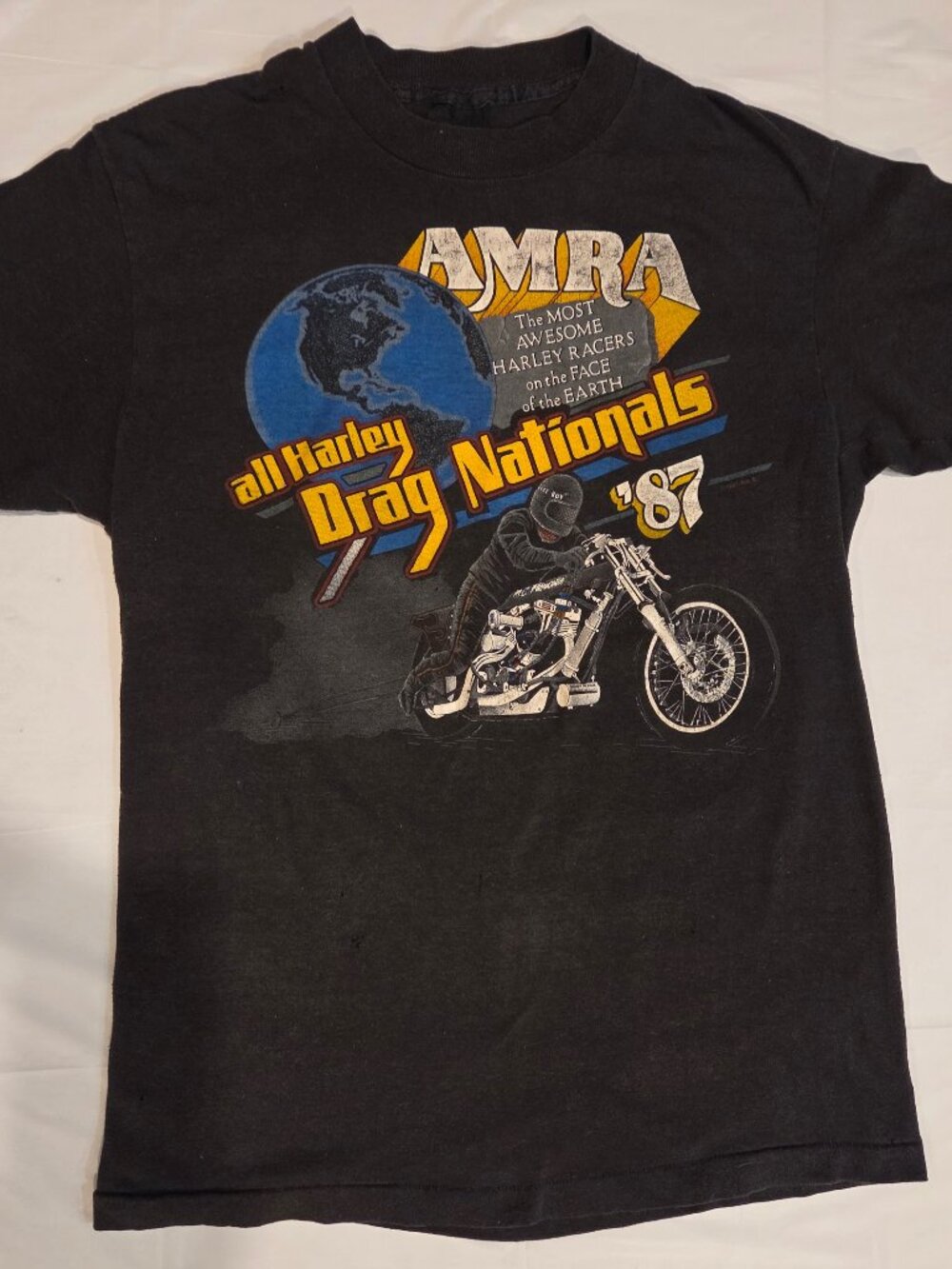 Vintage 1987 Harley Davidson AMRA Drag Nationals TShirt Single Stitch XS 16x23